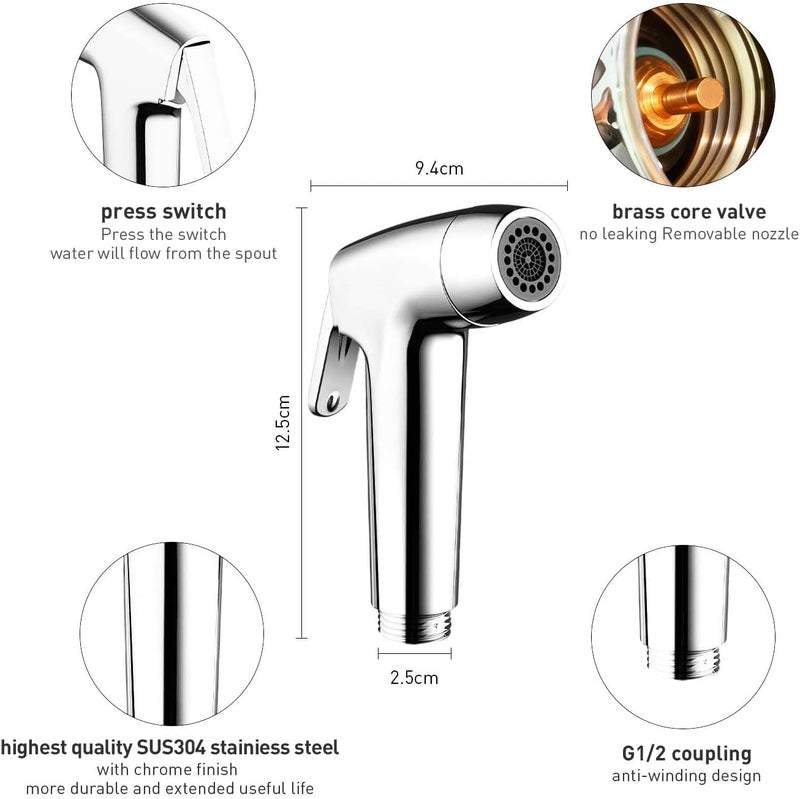 WEIDMAX Handheld Toilet Bidet Sprayer for Toilet-Adjustable Water Pressure Control with Bidet Hose for Feminine Wash, Stainless Steel Brushed Nickel Bidet Faucet Cloth Diaper for Baby Wash - Image 2